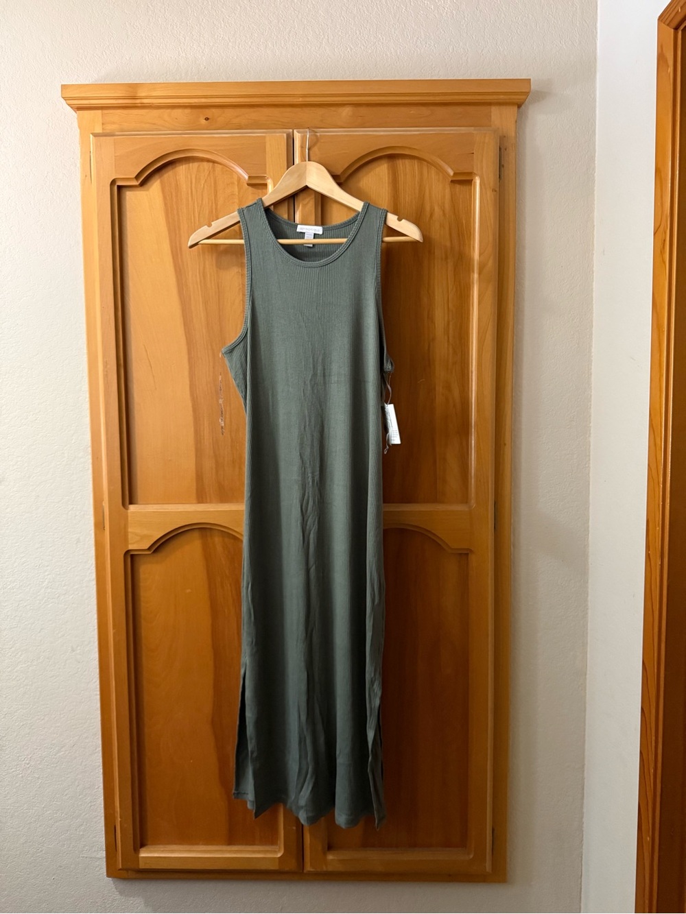 Beyond Yoga Olive Green Ribbed Maxi Dress